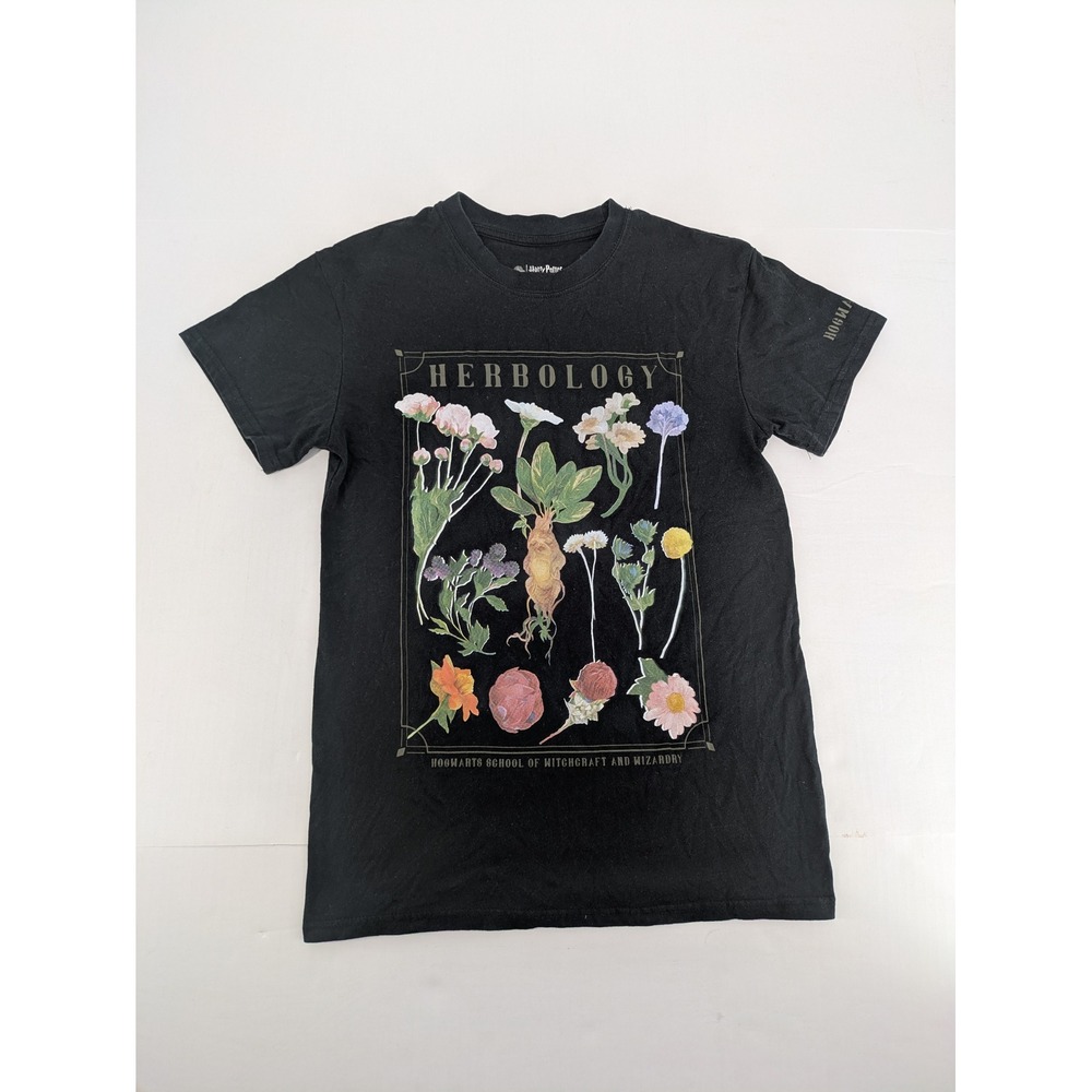 Harry Potter Herbology T-Shirt Mens Small Black Hogwarts Botanical Graphic Tee